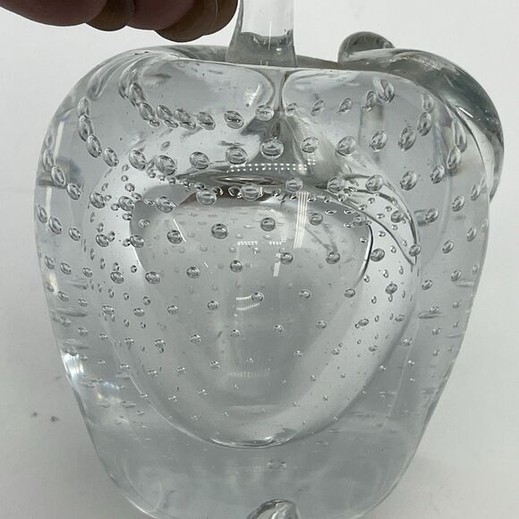 Bundle Hand Blown Clear Art Glass Apple Paperweight W/Bubbles&Etched Glass Globe - Picture 7 of 13